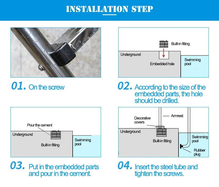 Manufacturer Supplies 304/316 Stainless Steel Swimming Pool Step Ladder